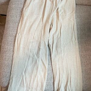 Casual Cream Linen Pants and Top Set